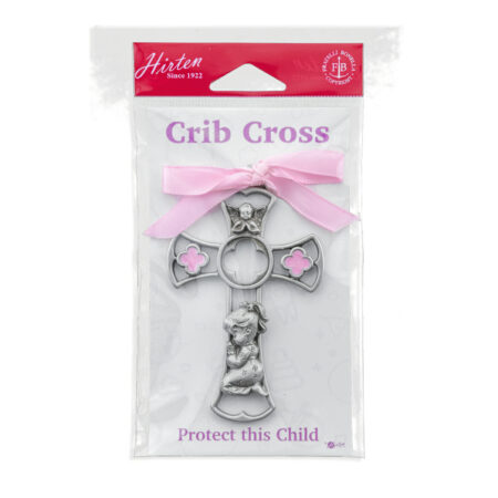 Cathedral Window Praying Girl Pewter Crib Cross