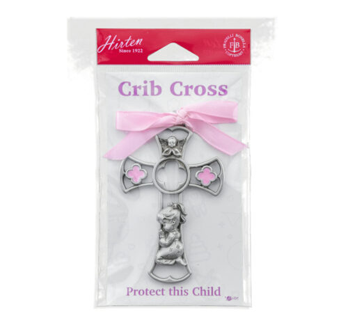 Cathedral Window Praying Girl Pewter Crib Cross