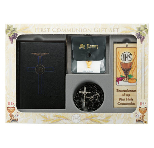 Boys Black 6 Piece First Communion Gift Set