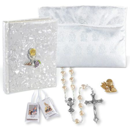 Girls First Communion Gift Set – White Missal with Rosary & Scapular – 5 Piece Set