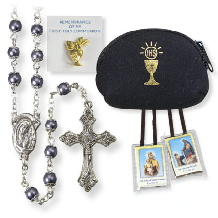 First Communion Hematite Rosary Kit