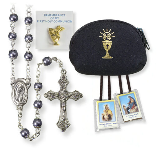 First Communion Hematite Rosary Kit