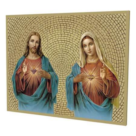The Sacred Hearts Gold Foil Mosaic Plaque