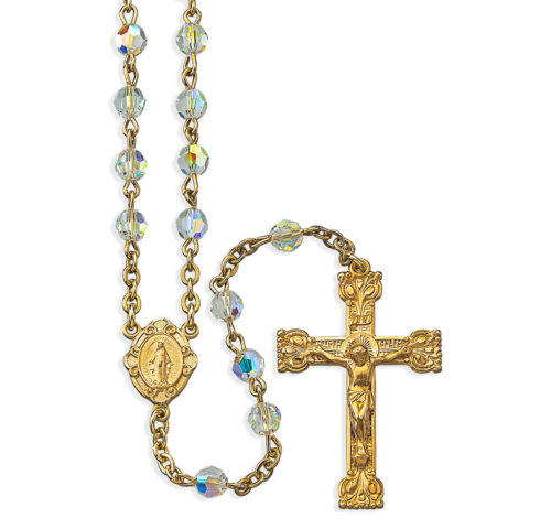 5mm Finest Aurora Crystal Gold Plated Round Beads with Gold Over Sterling Crucifix and Center - Image 2