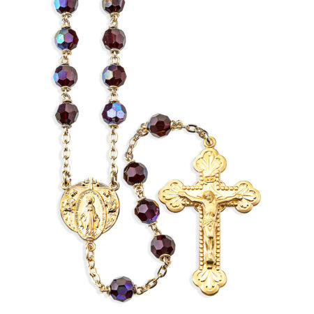 7mm Garnet Crystal Czech  Beads with Gold Over Sterling Crucifix and Center
