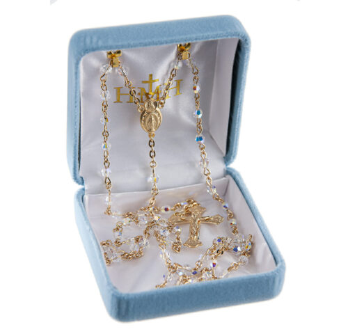4mm Finest Aurora Crystal Gold Plated Round Beads with Gold Over Sterling Crucifix and Center - Image 2
