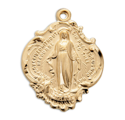Gold Over Sterling Silver Large Baroque Miraculous Medal with Hail Mary Prayer - Image 2