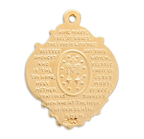 Gold Over Sterling Silver Large Baroque Miraculous Medal with Hail Mary Prayer - Image 3