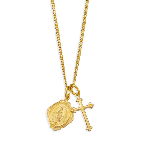 Gold Over Sterling Silver Miraculous Medal and Small Cross