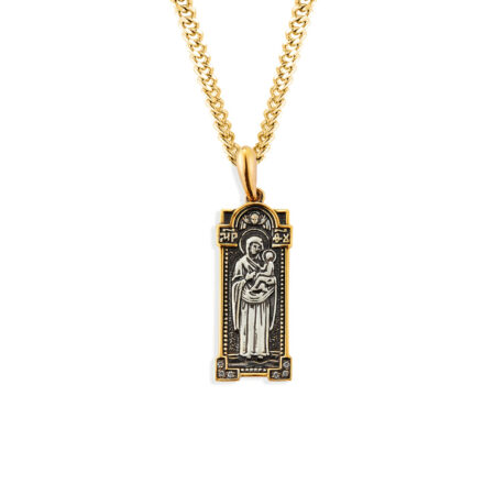 Sterling Silver Two-Tone Mother of God Pendant with Gold Plated Edge