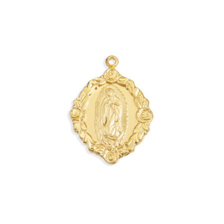 Gold Over Sterling Silver OL Guadalupe Pendant with Rose Border
