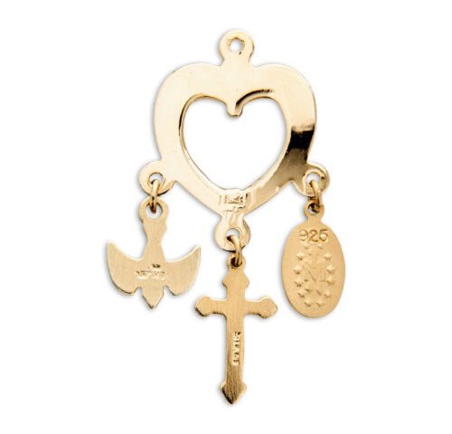Gold Over Sterling Silver Heart with Miraculous Medal, Crucifix & Holy Spirit Charms - Image 3