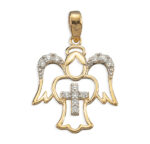 Gold Over Sterling Silver Guardian Angel Pendant with Cross & CZ Accents