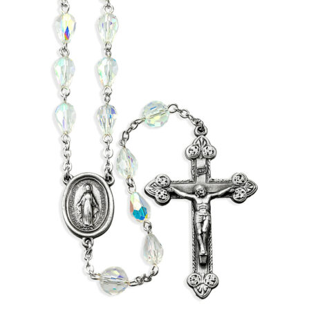 6x9mm Aurora Tear Shape Crystal Beads with Pewter Crucifix and Center