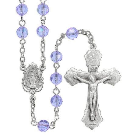 6mm Tin Cut Alexandrite Aurora Borealis Bead with New England Pewter Crucifix and Center