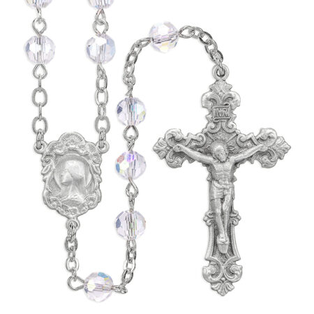 6mm Tin Cut Crystal Aurora Borealis Bead with New England Pewter Crucifix and Center