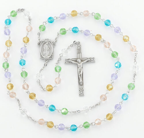 6mm Multi-Color Crystal Beads with Pewter Crucifix and Center - Image 2