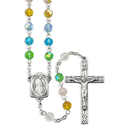 6mm Multi-Color Crystal Beads with Pewter Crucifix and Center