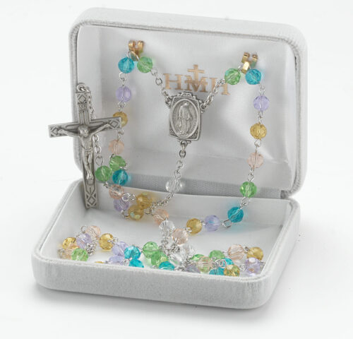6mm Multi-Color Crystal Beads with Pewter Crucifix and Center - Image 3