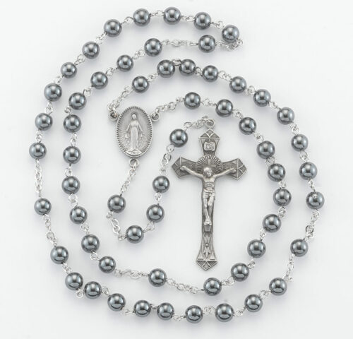 6mm Hematite Bead with New England Pewter Crucifix and Center - Image 2