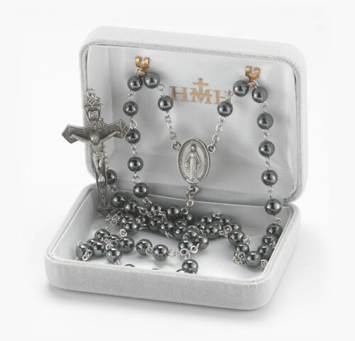 6mm Hematite Bead with New England Pewter Crucifix and Center - Image 3