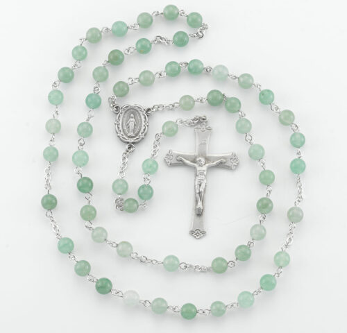 6mm Adventurine Gemstone Bead Rosary made with Genuine Pewter Crucifix and Centerpiece - Image 2