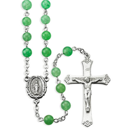 6mm Adventurine Gemstone Bead Rosary made with Genuine Pewter Crucifix and Centerpiece