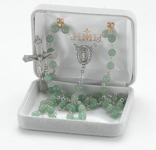 6mm Adventurine Gemstone Bead Rosary made with Genuine Pewter Crucifix and Centerpiece - Image 3