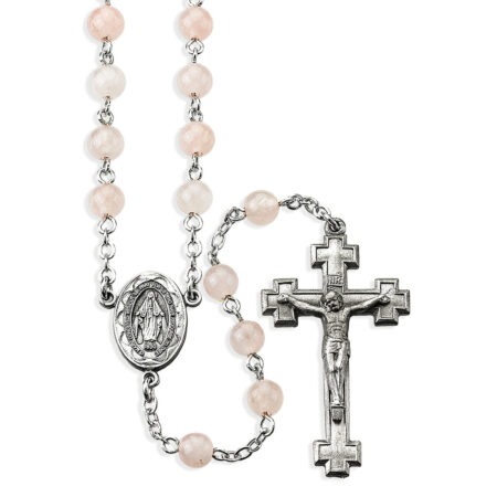 6mm Rose Quartz Gemstone Bead Rosary made with Genuine Pewter Crucifix and Center