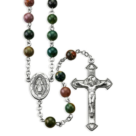 6mm India Agate Gemstone Bead Rosary made with Genuine Pewter Crucifix and Center