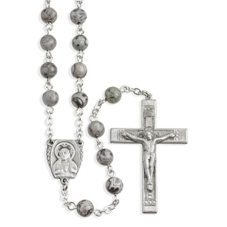 6mm Genuine Lime Gemstone Bead with New England Pewter Crucifix and Center