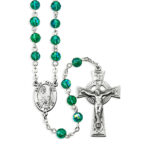 6mm Emerald Bead Rosary with Pewter Celtic Crucifix and Saint Patrick Center