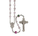 8mm Pink Rose Opal Rose Faceted 5mm Glass Bead with New England Pewter Crucifix and Center