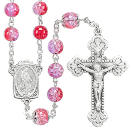 6mm Ruby Amethyst Crackle Glass Bead with New England Pewter Crucifix and Center