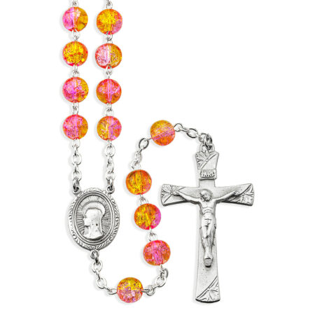 8mm Yellow Crackle Bead Rosary with Pewter Crucifix and Center