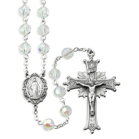 8mm Aurora Crystal Beads with Pewter Crucifix and Center