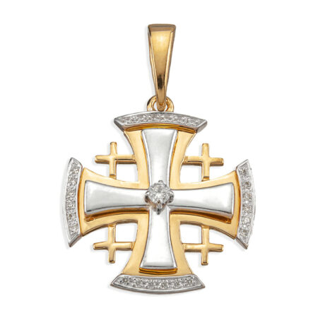 Rose Gold Over Sterling Silver Two-Tone Jerusalem Cross with CZ Accents