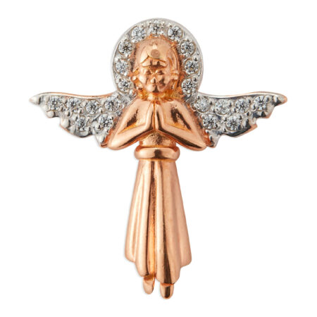 Rose Gold Over Sterling Silver Angel Pendant with CZ Wings
