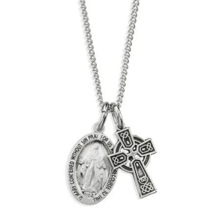 Sterling Silver Miraculous Medal and Small Celtic Cross
