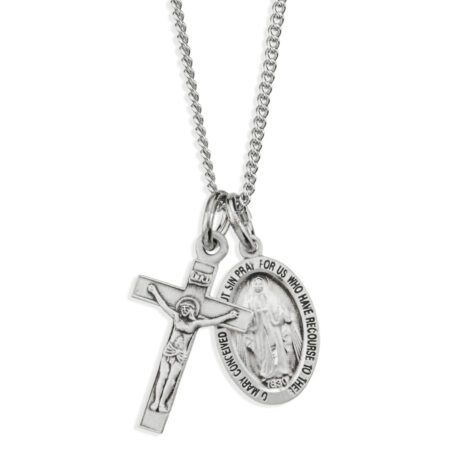 Sterling Silver Miraculous Medal and Small Crucifix