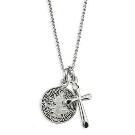 Sterling Silver St. Benedict Medal and Small Cross