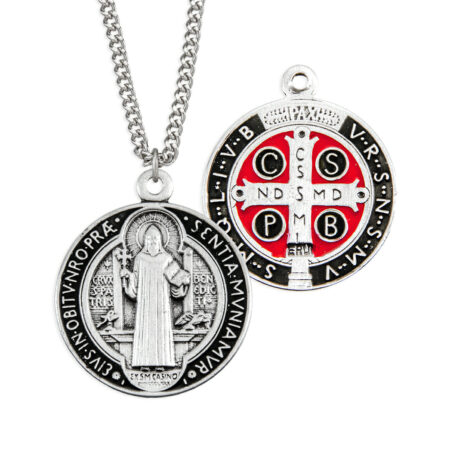 Sterling Silver St. Benedict Pendant with Black and Red Epoxy