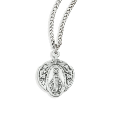 Sterling Silver Miraculous Medal with Angel Border