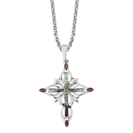 Sterling Silver Ornate Crucifix with Fire Red CZ tips