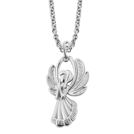 Sterling Silver Angel Pendant with CZ Accents