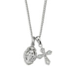 Sterling Silver Large Miraculous Medal and Small CZ Cross