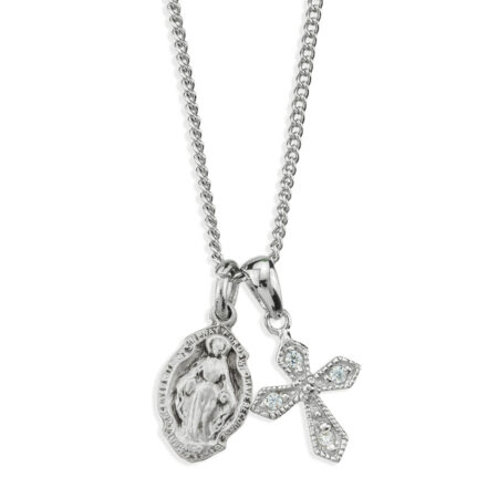 Sterling Silver Large Miraculous Medal and Small CZ Cross