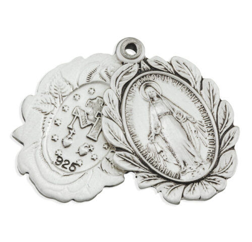 Sterling Silver Double Slide Rose Bud Miraculous Medal 20" - Image 2