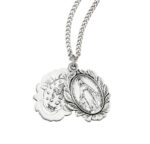 Sterling Silver Double Slide Rose Bud Miraculous Medal 20"