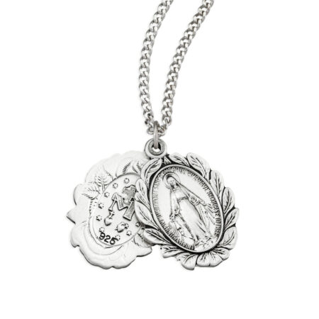 Sterling Silver Double Slide Rose Bud Miraculous Medal 20"